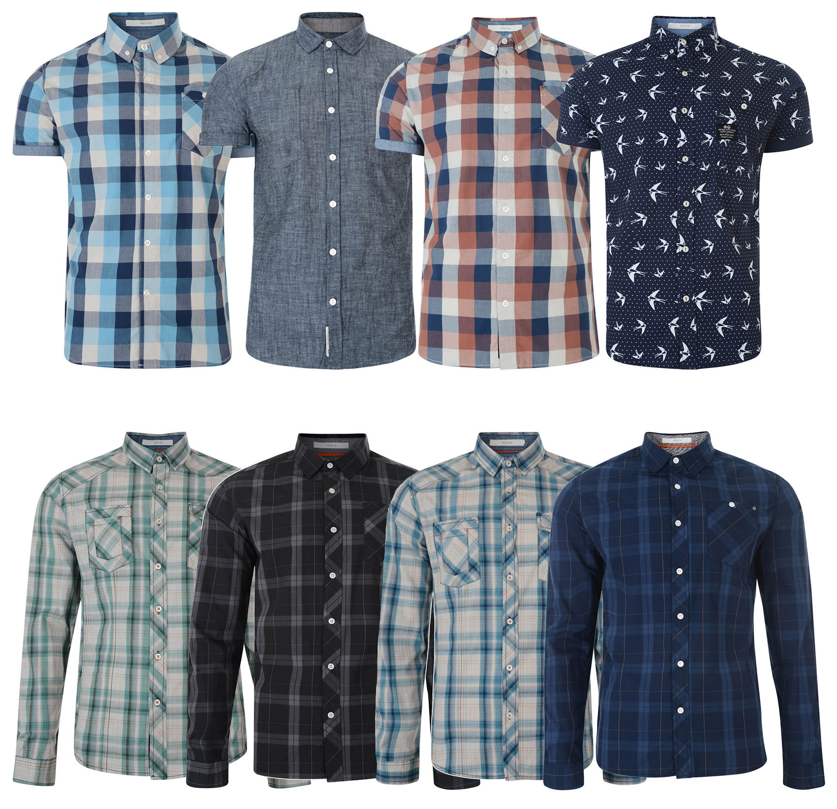 Crosshatch Men/'s New Slim Fit Long /& Short Sleeve Shirts Check Plain Pattern