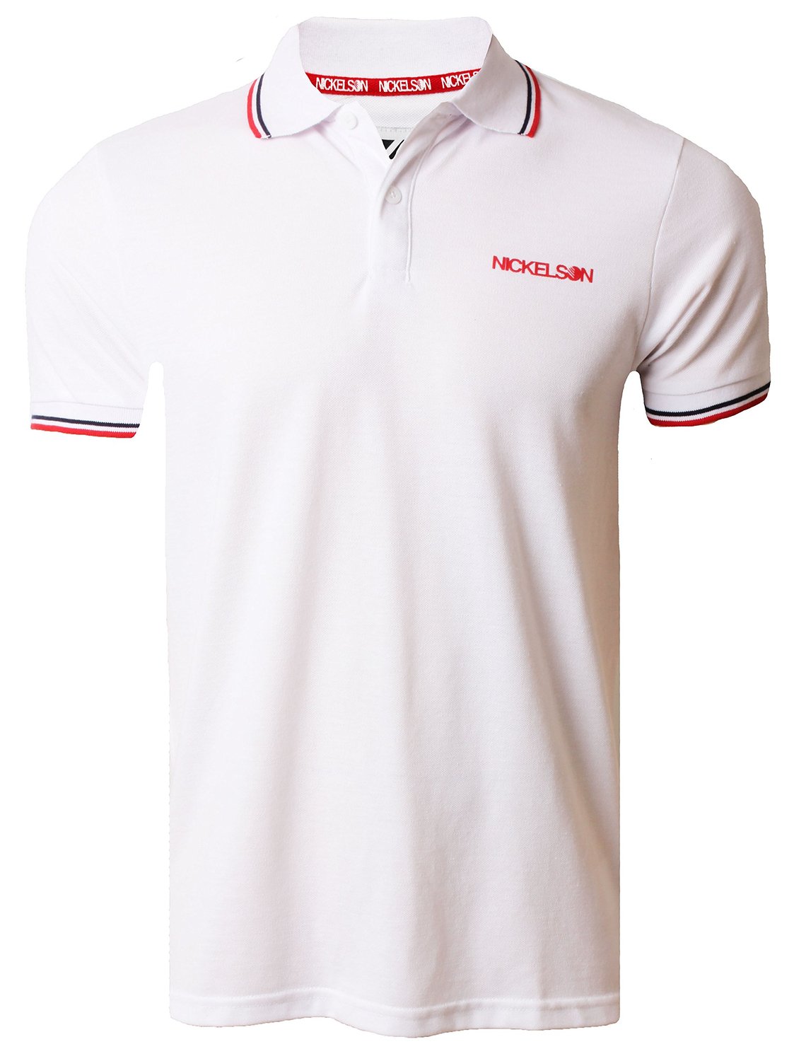 Nickelson Casual Cotone Polo Piqué T-Shirt Top Retrò Nuovo Nero Bianco Blu