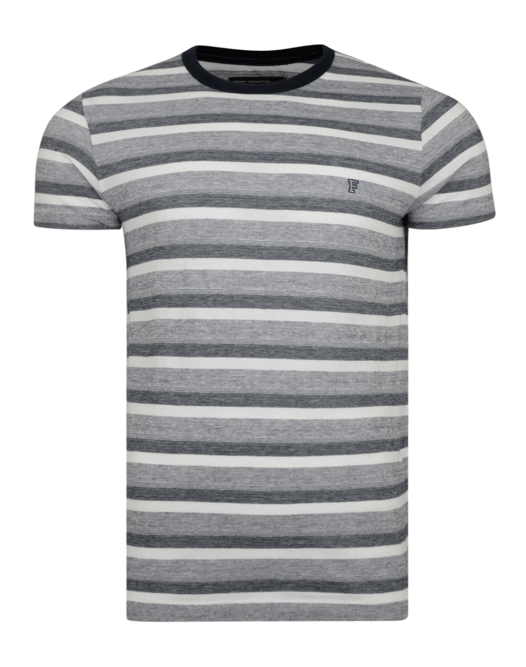 French Connection Stripe Fashion T-Shirt Coal Marine Blue Slim Fit Cotton Tee