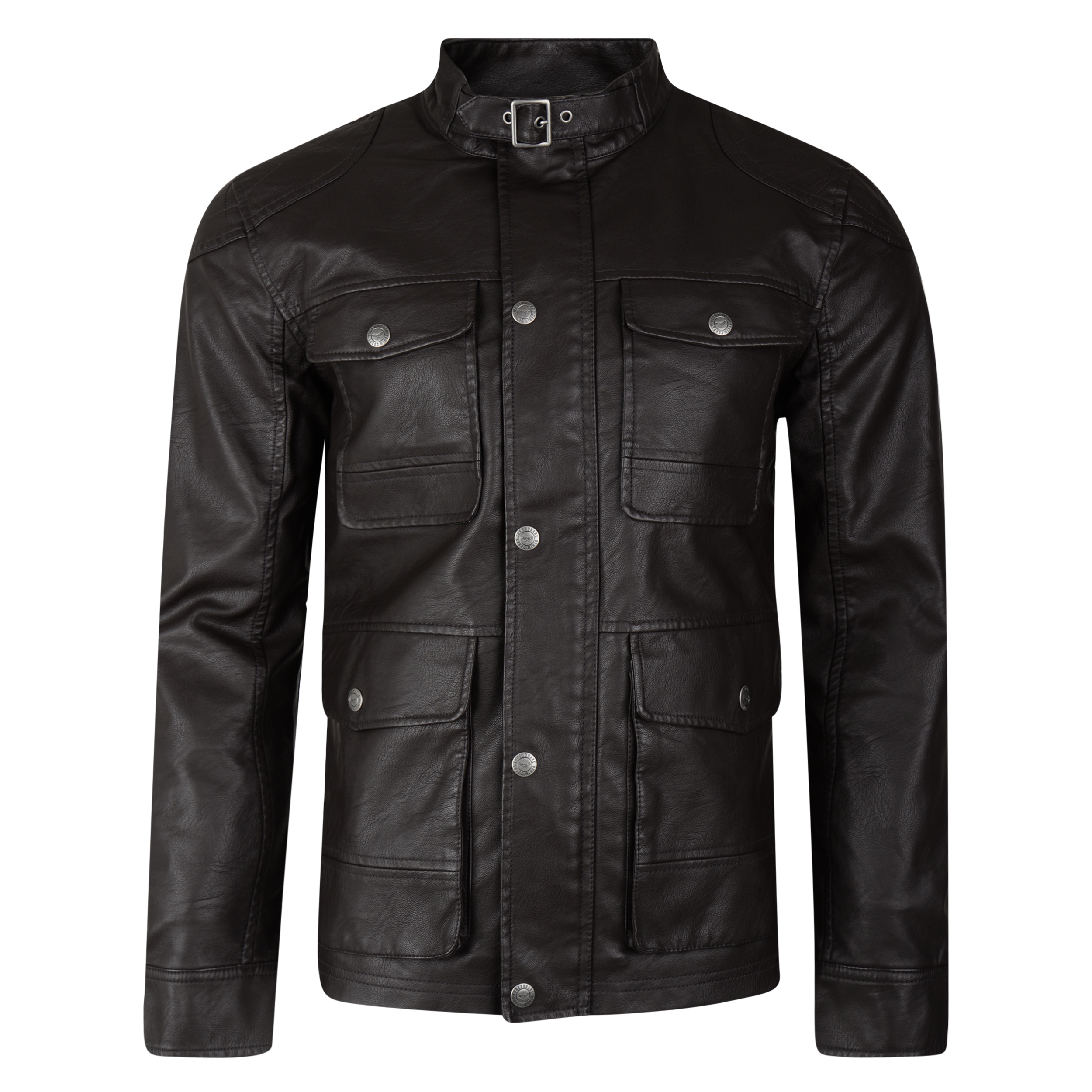 Threadbare Men’s McQueen Long Biker Faux Leather Jacket Fashion Coat