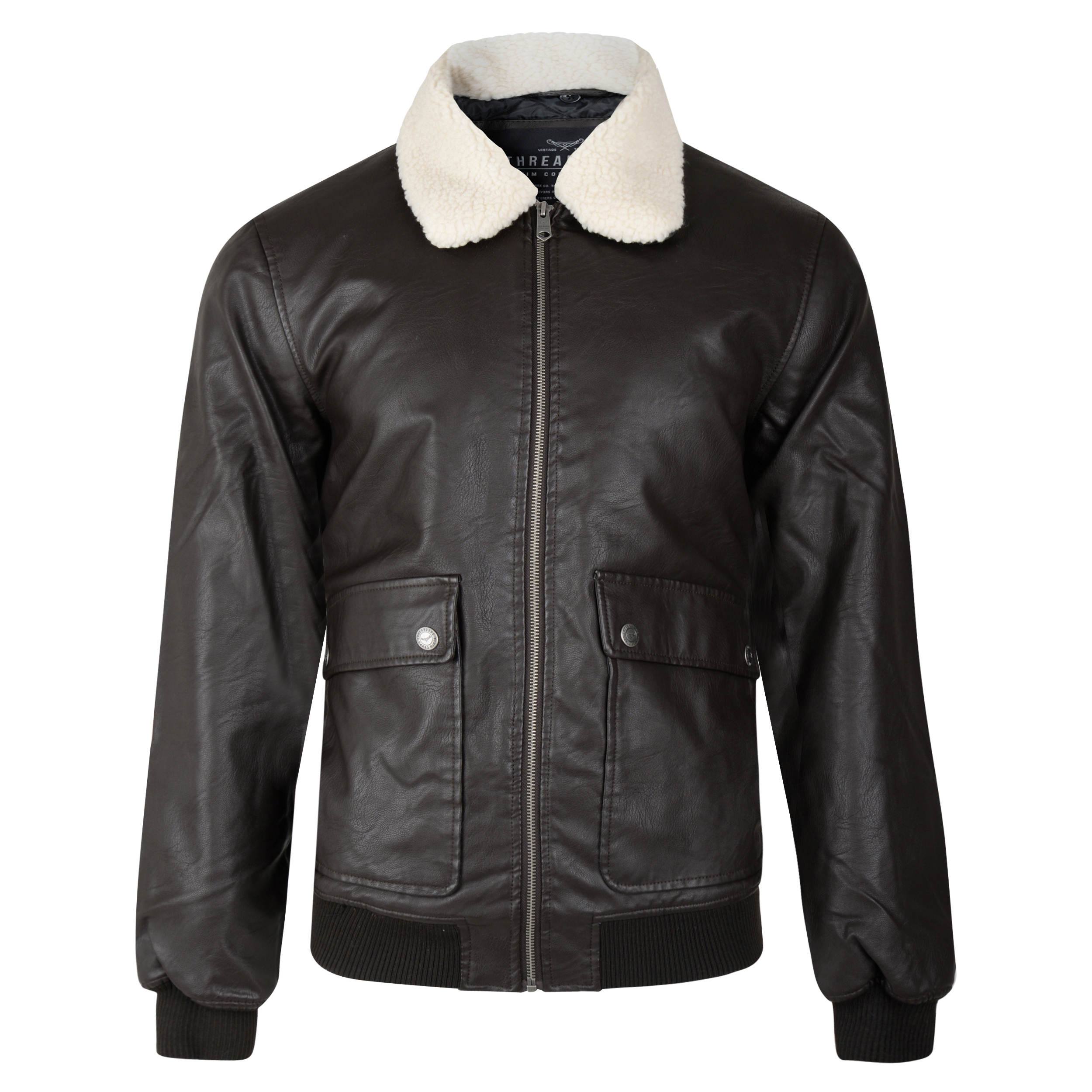 Threadbare Redwing Aviator Faux Fur Collar Synthetic Leather Jacket ...