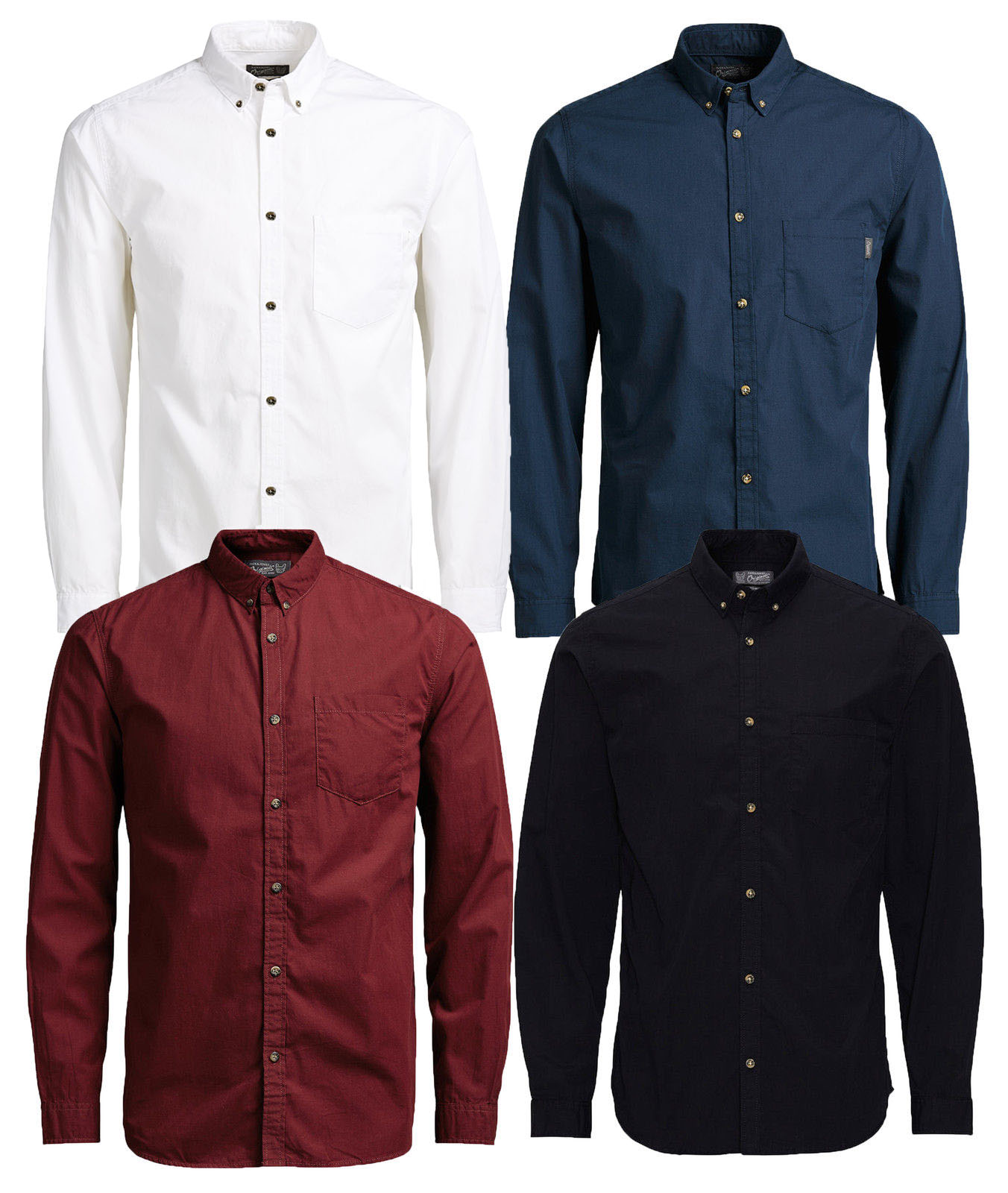JACK & JONES Long Sleeve Shirt New Mens Slim Fit Plain Casual Smart ...