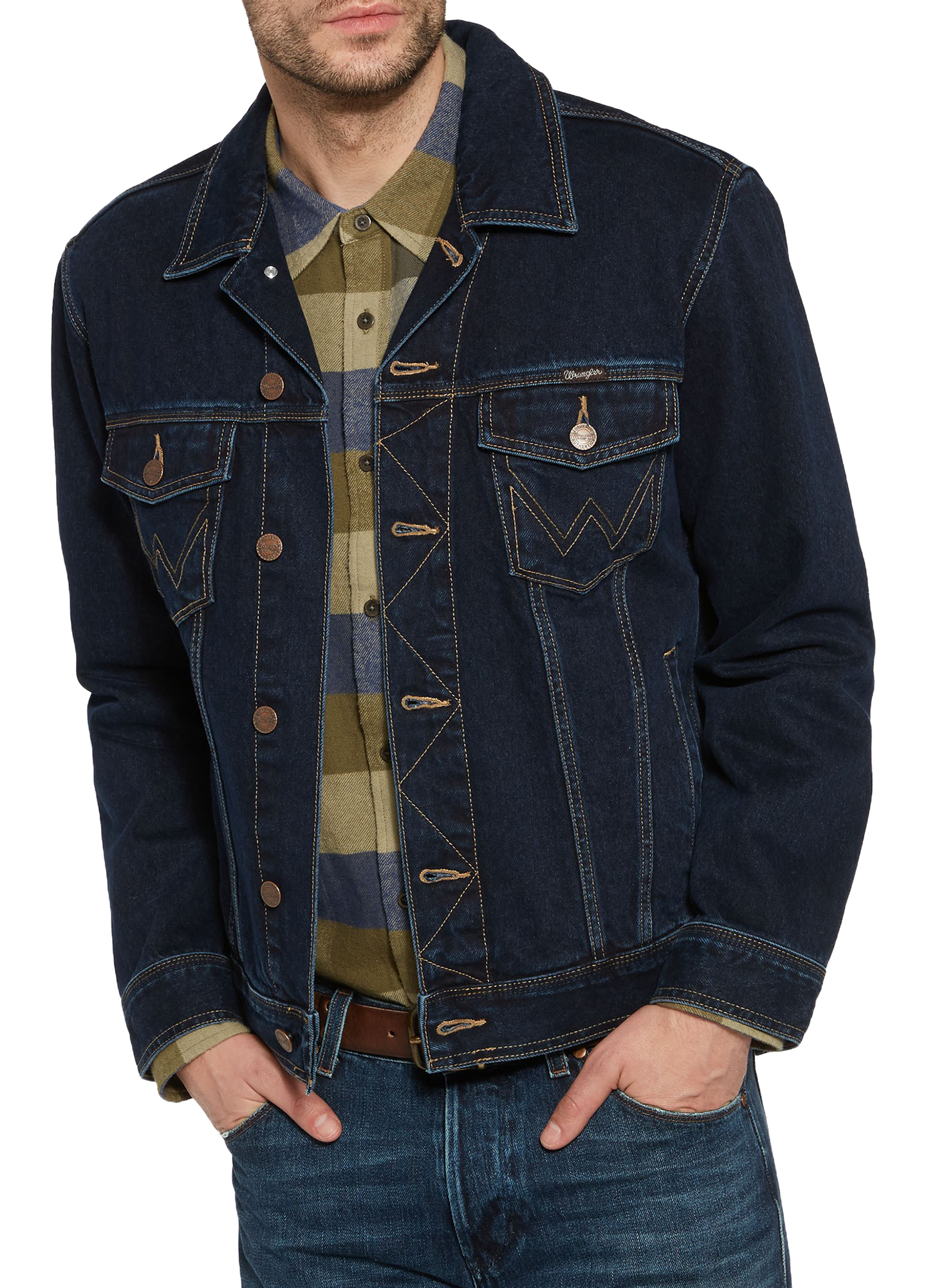 Wrangler New Mens Authentic Denim Trucker Jacket Vintage Dark Blue