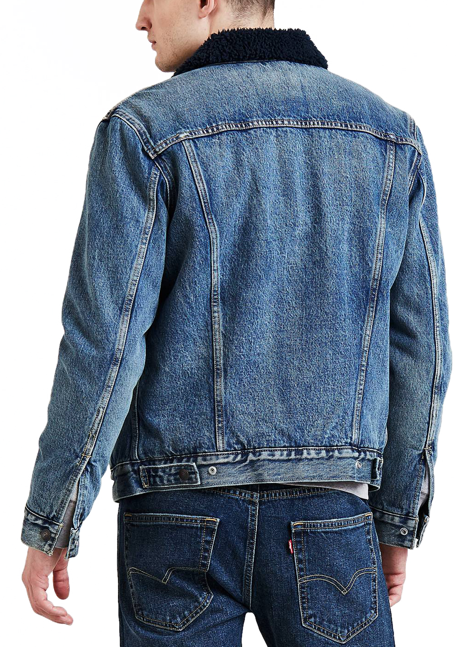 levis black denim jacket with fur