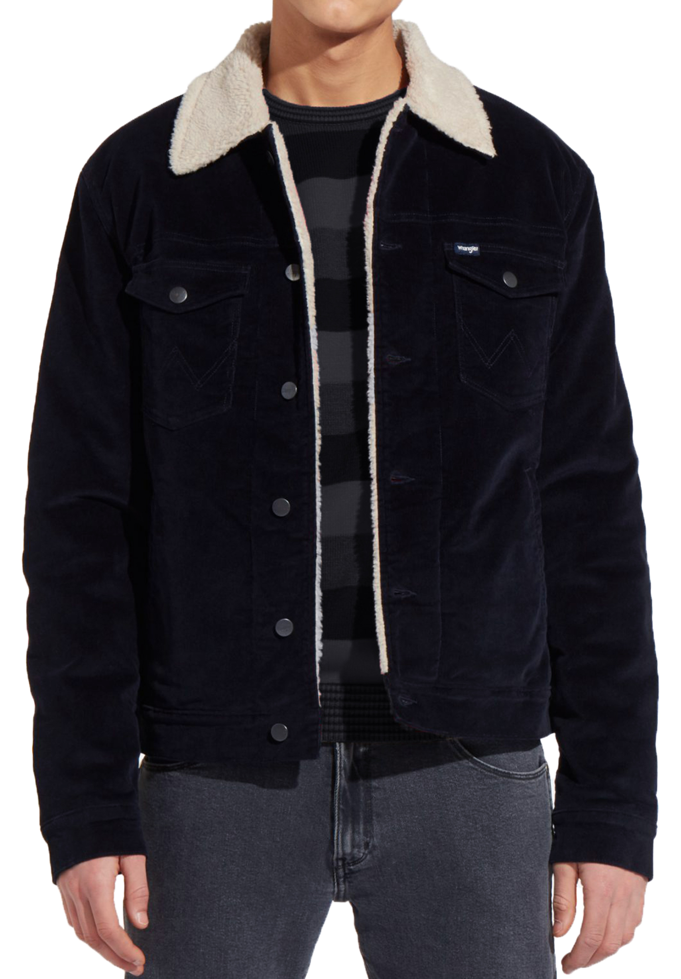 Wrangler Mens Corduroy Sherpa Fur Trucker Jacket Navy Blue Winter Cord Coat eBay